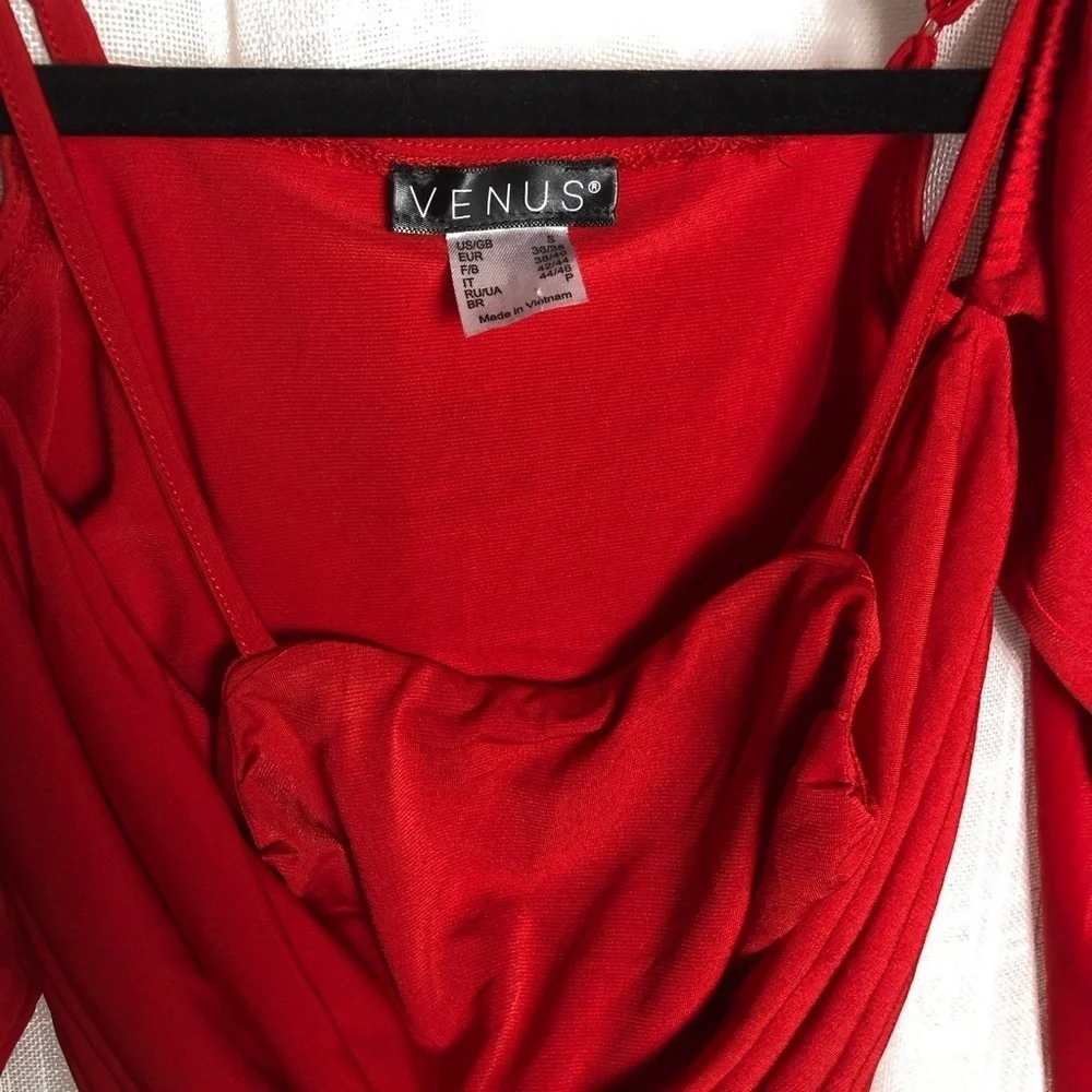 VENUS Red Draped Puff Long Sleeve Dress Small NWOT